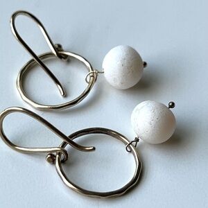 Gold hoops with white beads earrings